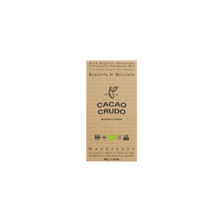 TAVOLETTA DI CIOCCOLATO FONDENTE GRANELLA DI NOCCIOLE RAW BIO 50G