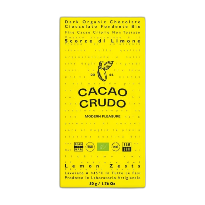 CACAO CRUDO Chocolate negro con corteza de limón BIO 50 g